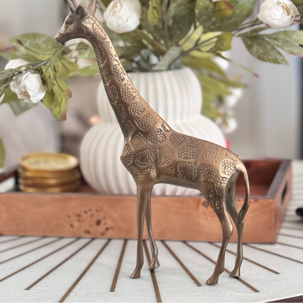 Vintage Giraffe Brass Cast Iron  Sculpture 13.5”x 9”